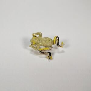Vintage 1970's Wiggly Leg Yellow Rhinestone And Enamel Frog Brooch